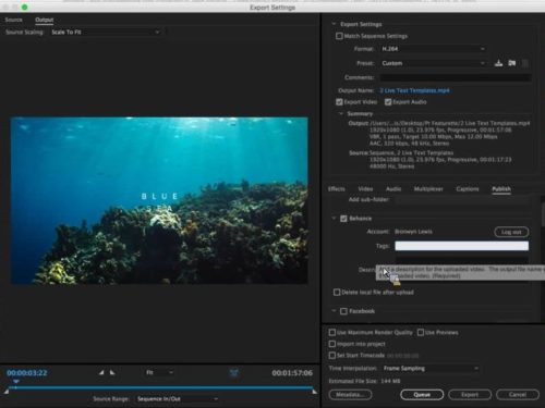 Adobe Premiere Pro CC 2016 - Pubblicazione su Behance